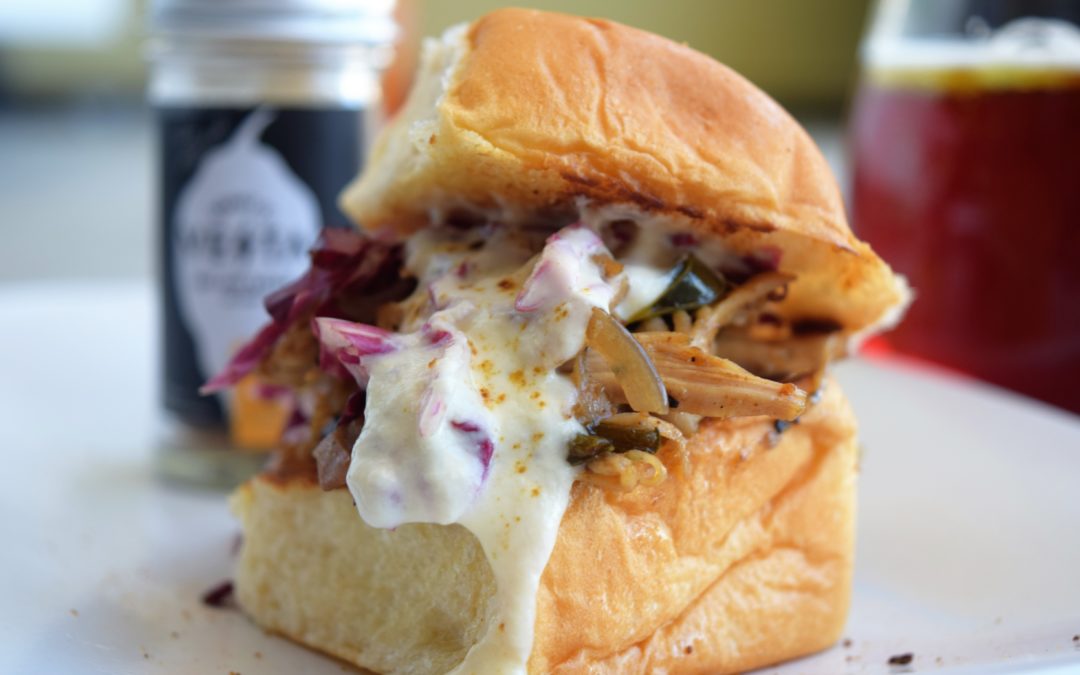 Sweet & Smoky Vesta Pulled Chicken Sliders with Roasted Pineapple Aioli