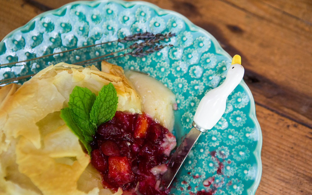 Filo Baked Brie with Orange-and-Lavender Cranberry Relish